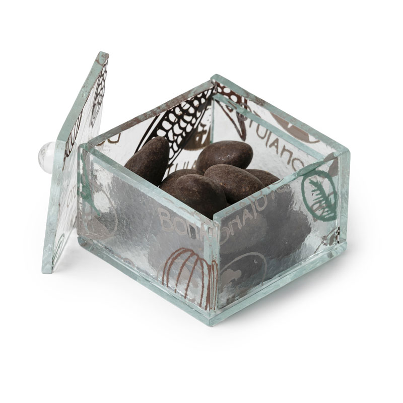 Thalass Glass Jewel Box with Chocolate-Covered Orange Almonds